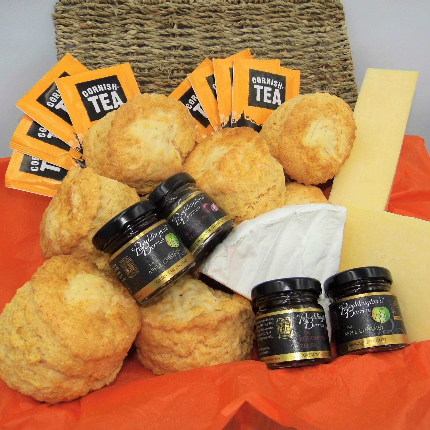 Savoury Cornish Afternoon Tea delivery- Feeling a little cheesey You'll love this, with our Freshly baked Cheese Cornish scones delivered to your door.
