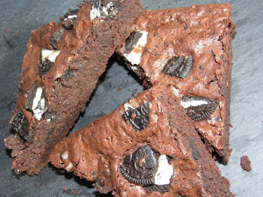 Freshly baked Oreo brownies delivered