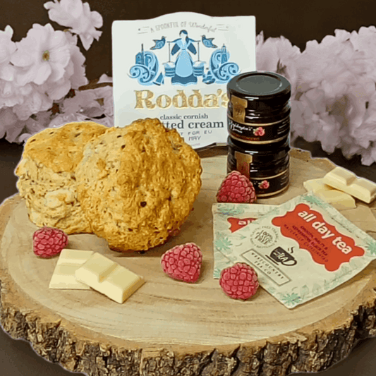 Raspberry and white chocolate cream tea delivered for one