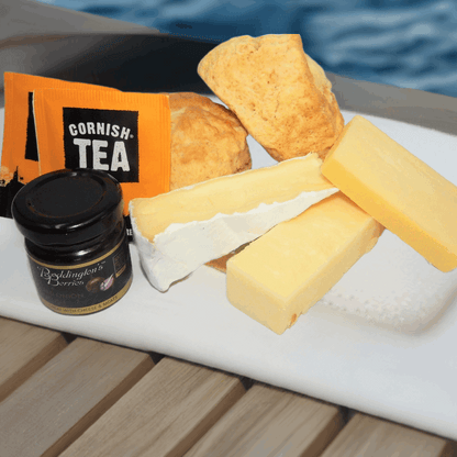 Savoury Cornish afternoon tea by post.
With freshly baked, Cornish scones.