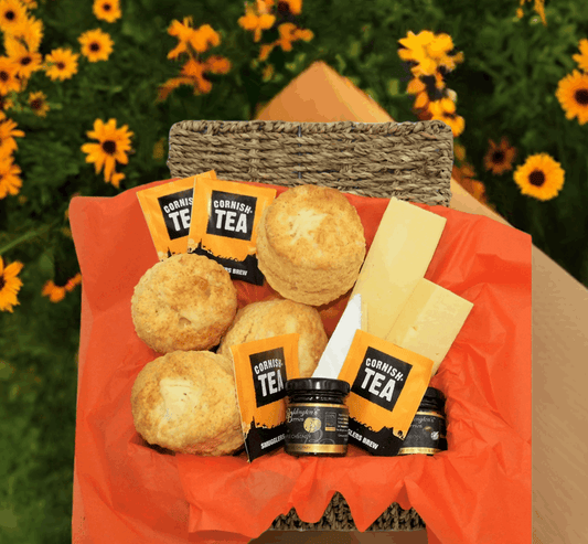 savoury afternoon tea hamper for two with our freshly baked Cornish scones delivered to your door. 
