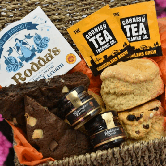 Cornish cream tea hamper with tiffin or brownies, delivered 