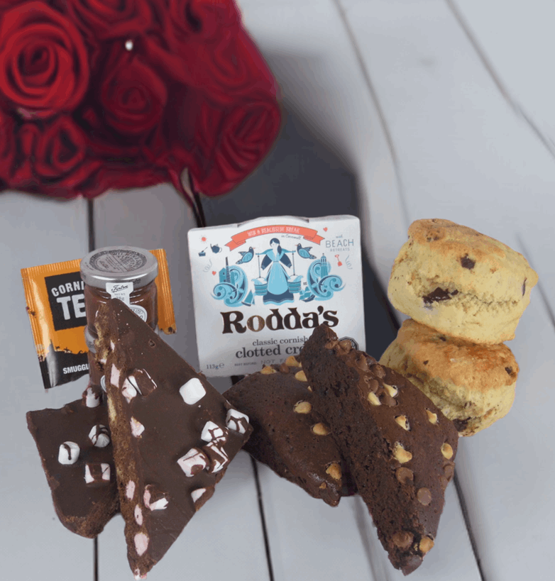 Double chocolate brownies, Rocky road tiffin and a chocolate chip cream tea by post. The perfect gift for a chocolate lover. - Cornish Hampers