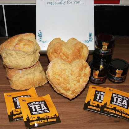 Rustic Valentines Cornish Cream tea for Two - with heart shaped scones - The Cornish Scone Company